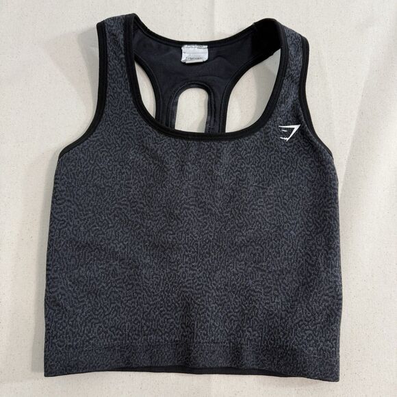 Gymshark Compression Sports Bra Workout Tank Womens Size S Black Animal Print - Picture 1 of 7